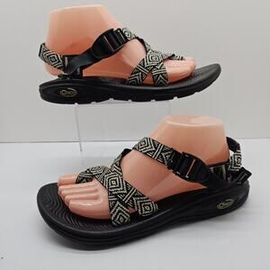 Chaco Sandal Womens 9 Black White Aztec Z Cloud X2 Toe Loop Strappy Hiking